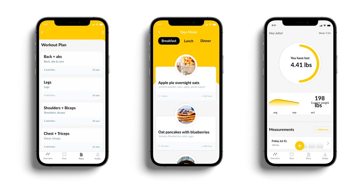 A mockup of the coaching app showcasing the different features.